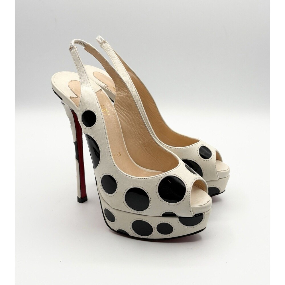Christian Louboutin Polka Dot Peep Toe Platform Slingback Heels Patent Y2K EU 35 - Picture 3 of 13